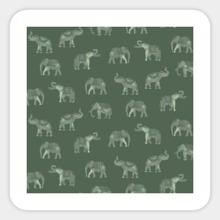 Dark Sage Green Indian Elephants Sticker